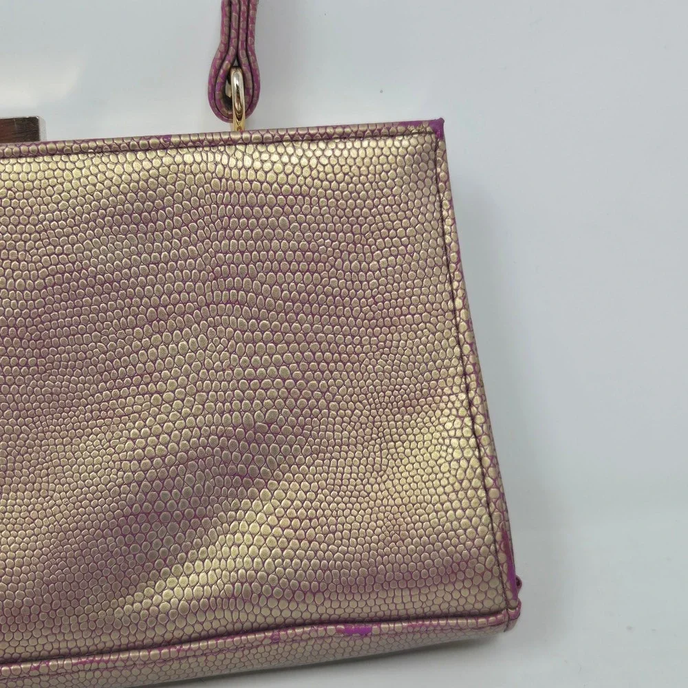 Carlos Santana Metallic Gold‎ Purple Snakeskin Embossed Frame Clutch Handbag